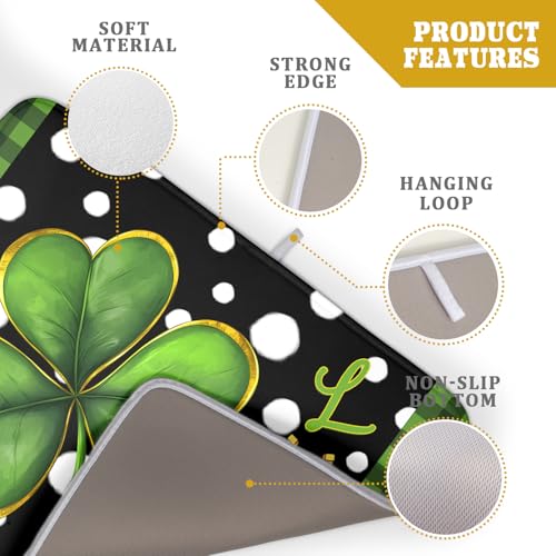 St. Patrick's Day Dish Drying Mats 18x24 Inch Green Clover Shamrock Lucky Kitchen Mat Polka Dot Microfiber Drying Mats Ultra Absorbent Reversible Dishes Drying Rack Pad for Kitchen Countertops
