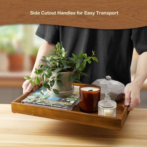 Set of 2 Acacia Wood Serving Tray with Handles (2 Count)
