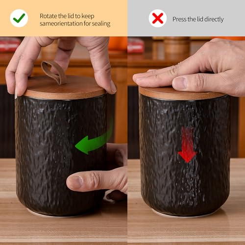 Black Stone Ceramic Canister with Bamboo Lid (3 Count)