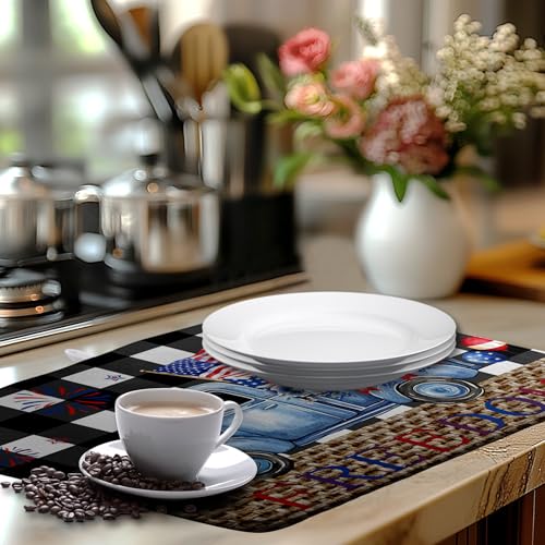 4th of July Buffalo Plaid Dish Drying Mat Patriotic Large Kitchen Mat Dish Drying Pad Absorbent Dish Dryer Mat for Kitchen Countertops Microfiber Drainer Pad Dish Drying Rack Mat