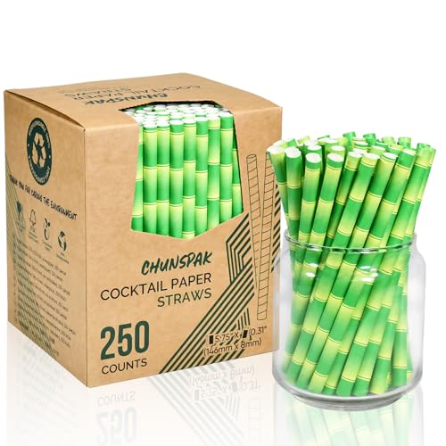 5.75" x 0.31" Green Bamboo Disposable Paper Drinking Straws for Short Drinks (250 Count)