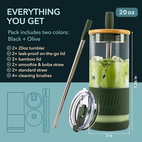 Glass Cups With Lids and Straws (2 Count)