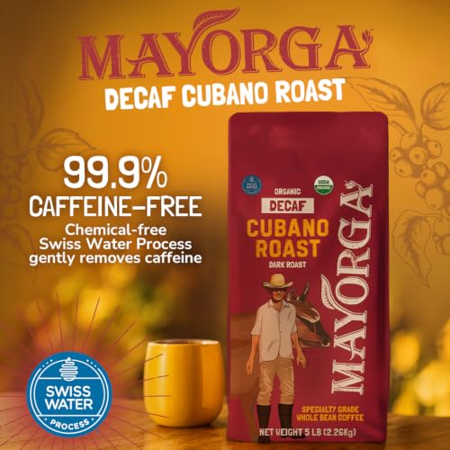 Decaf Dark Roast 5lb Bag Cafe Swiss Water Decaffeinated Cubano Roast 100% Arabica Whole Coffee Beans (80 Ounce)