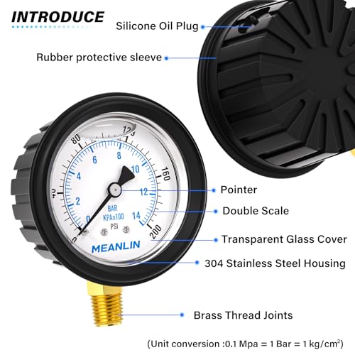 0~200Psi Stainless Steel Liquid Filled Pressure Gauge 1