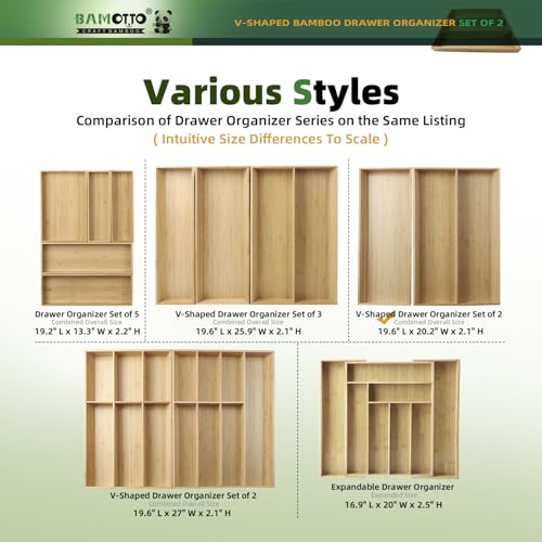 Long V Shaped Bamboo Drawer Organizer Set of 2 (59.2 Ounce)