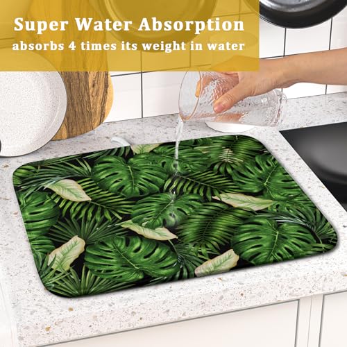 Tropical Palm Leaf Dish Drying Mat for Kitchen Countertop