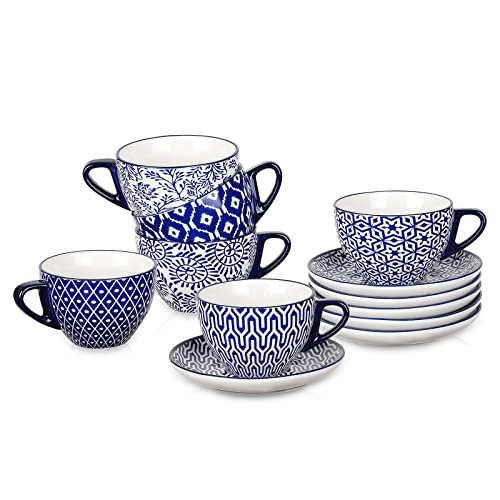 Ceramic 8 oz Cappuccino Cup Set with Saucers (6 Count)