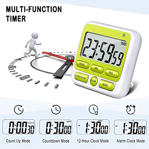 4-in-1 Digital Timer with Count Up/Down, Clock & Alarm, Ring & Silent Modes