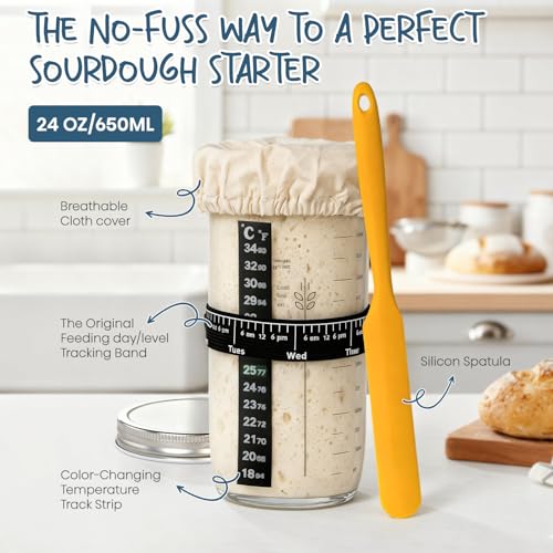 Sourdough Starter Kit with Banneton Bread Proofing Baskets and Jar