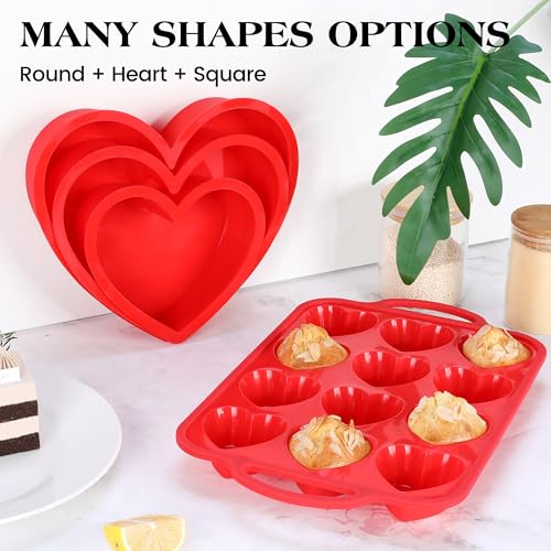 2 Pcs Heart Shaped Muffin Pan with Metal Reinforced Frame 12 Cup Nonstick Silicone Heart Cake Mold for Baking 2.5 Inch Cupcake Tray