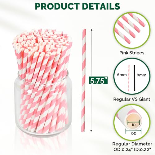 5.75 inch Short Pink Paper Straws 500 Counts