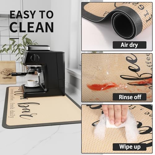 Coffee Mat Absorbent Hide Stain Rubber Backed Dish Drying Mat for Kitchen Counter