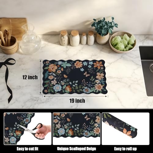 Scalloped Bohemian Coffee Bar Mat Dish Drying Mats for Kitchen Counter