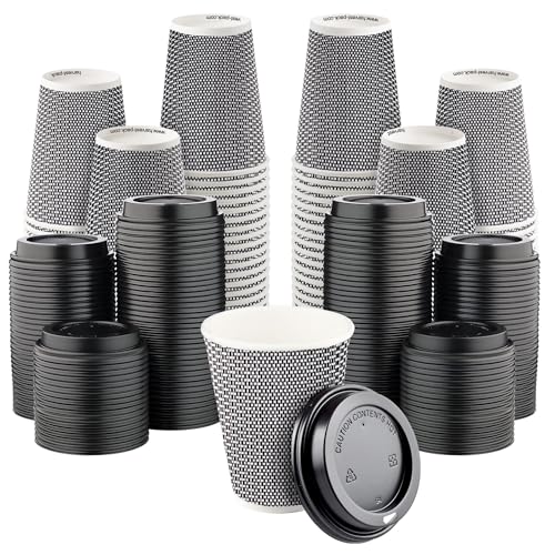12 oz Disposable Paper Coffee Cups with Lids Insulated Double (400 Count)