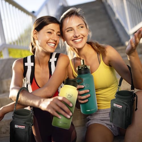 32 oz Insulated Water Bottle with Carrier Bag & 3 Lids
