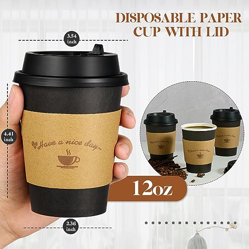 100 Pack 12 oz Coffee Cups with Lids (100 Count)