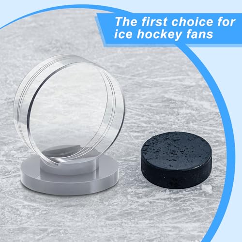 4 Pieces Hockey Puck Display Case Acrylic Clear Puck Holder with Shell Base Hockey Display Stand Autographed Souvenir Memorabilia for Enthusiasts Collection (4 Count)