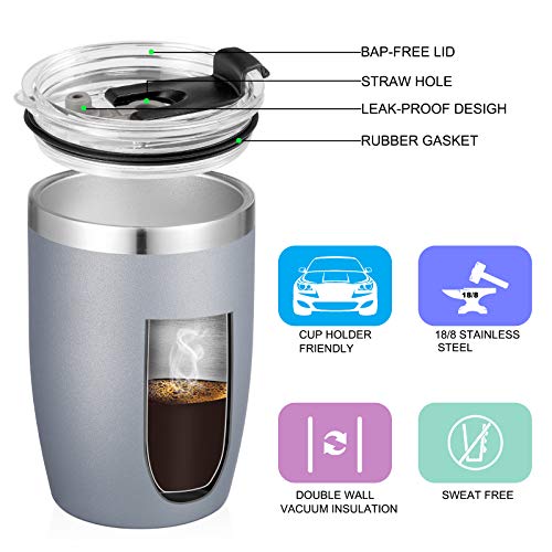 Stainless Steel 12 oz Tumblers bulk Vacuum Insulated Double Wall Travel Tumbler with Lid and Straw Reusable Tumbler (6 Count)