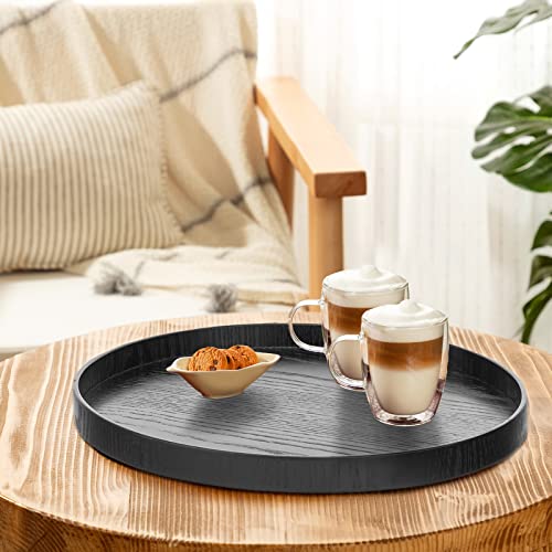 Round Solid Wood Serving Tray Extra Large Tea Coffee Snack Food Meals Serving Plate Non
