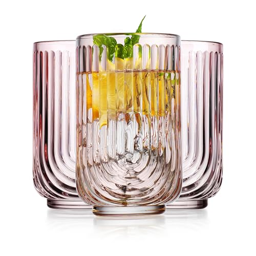 Vintage Glassware Art Deco Glasses Ribbed Drinking Glasses U (4 Count)