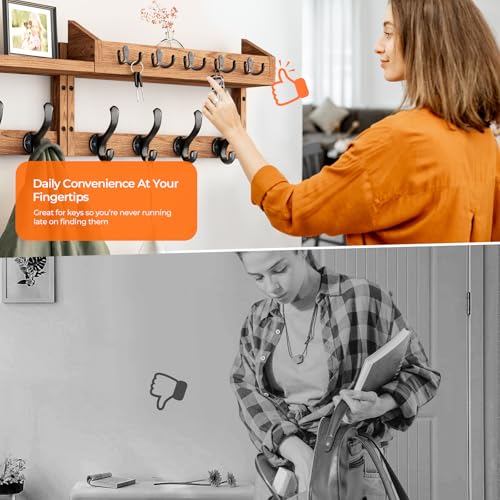 35" Coat Rack Wall Mount with Shelf & 13 Hooks
