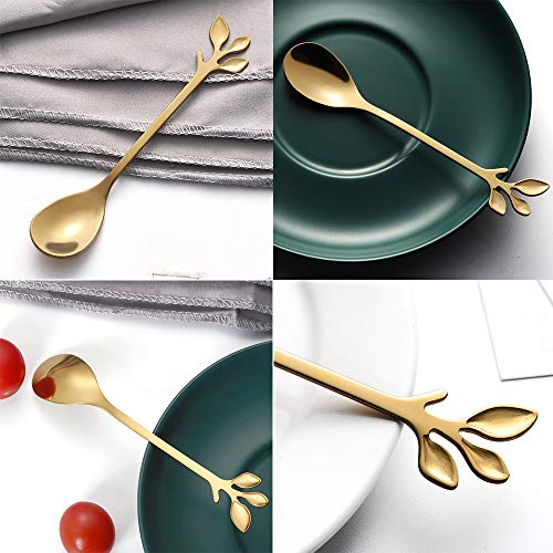 8 Pack Elegant Gold Leaf 4.7" Espresso Spoons (8 Count)
