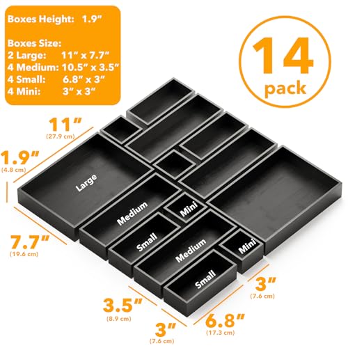 14 Piece Bamboo Drawer Organizer Storage Boxes Set