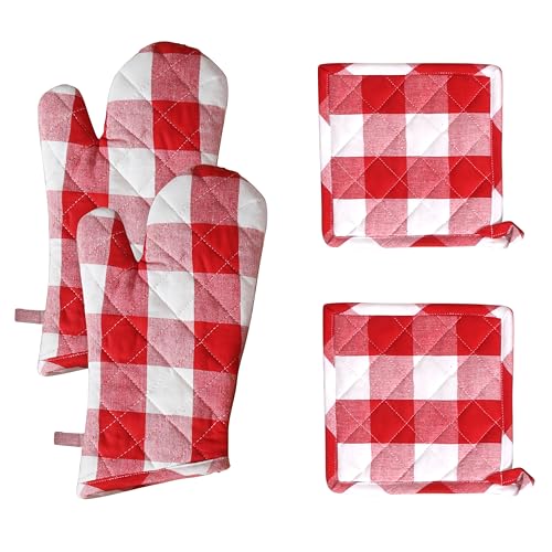 Buffalo Plaid Check Oven Mitts and Pot Holders Set of 4 (4 Count)