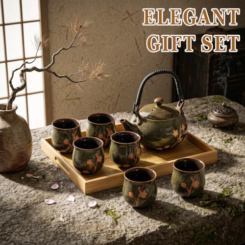 Japanese Tea Set with Teapot and 6 Cups (Green)