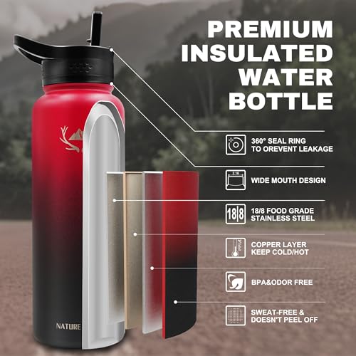 40 oz Insulated Water Bottle with Carrier Bag & 3 Lids (3 Count)