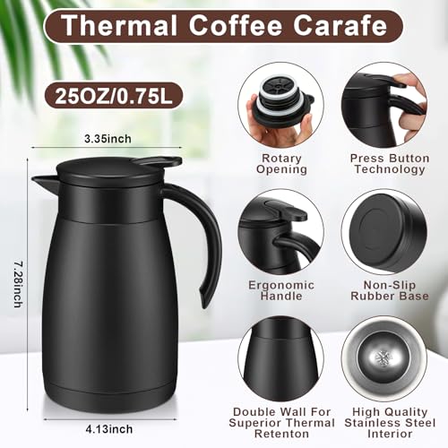 2 Pcs Thermal Coffee Carafe Insulated Stainless Steel Coffee Carafe for Hot Liquid Vacuum Thermal Pot Creamer Pitcher Dispenser with Brushes Keeping Hot Water Milk (2 Count)