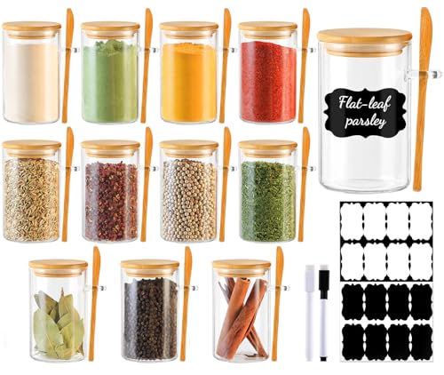 12 Pack 8 oz Round Glass Spice Jars with Lids and Spoons (12 Count)