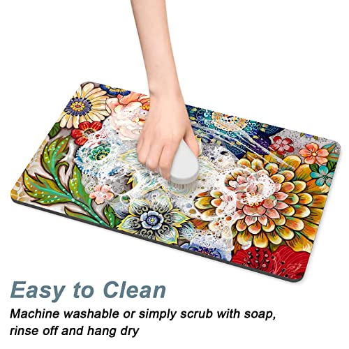 Coffee Mat 12" x 19" Cute Flower Theme Coffee Bar Mats for Espresso Machine Station Accessories and Organizer