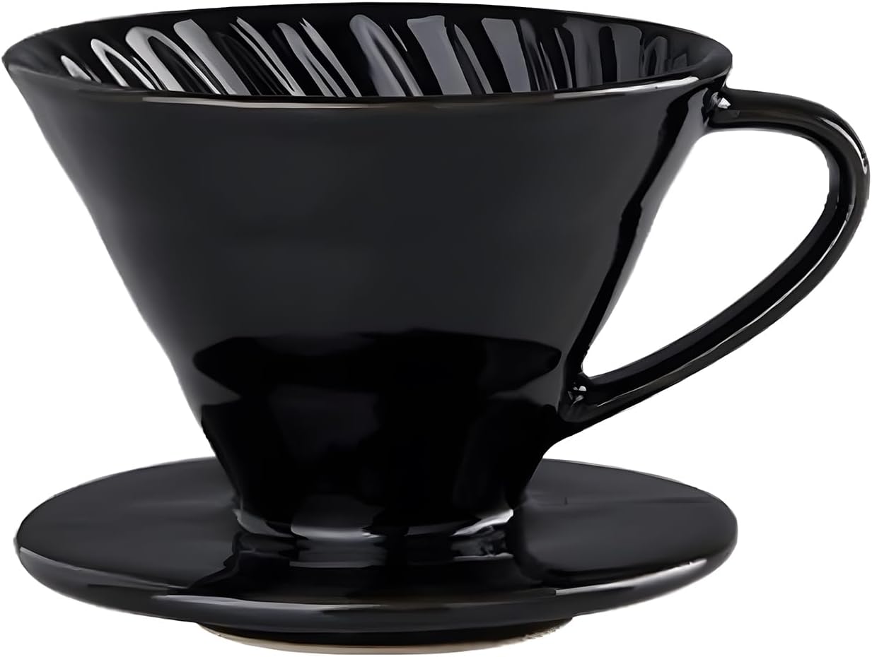 Pour Over Coffee Maker, Single Cup Coffee Dripper, Manual Porcelain Slow Brewing Accessories for Travel, Camping, Office, Home, Cafe, Coffee Gifts (Black, Large)