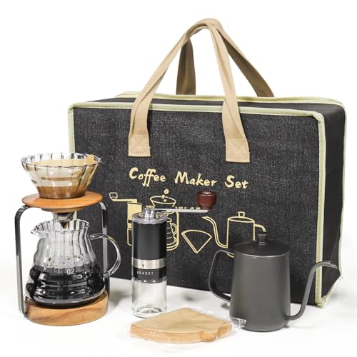 Pour Over Coffee Maker Set with Dripper Stand Coffee Filters Paper Coffee Grinder Gift for Coffee Lovers