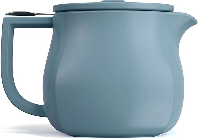 Tea Forte Ceramic Teapot with Removable Stainless Steel Infuser Basket and Lid, Steeps 24 oz. Loose Leaf Tea, Dishwasher & Microwave Safe, Gifts for Mom, Stone Blue