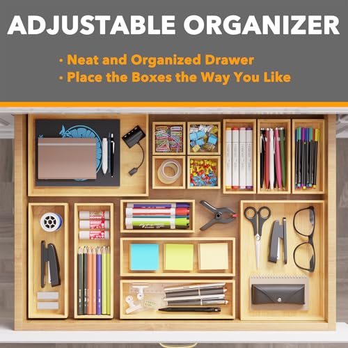 14 Piece Bamboo Drawer Organizer Storage Boxes Set