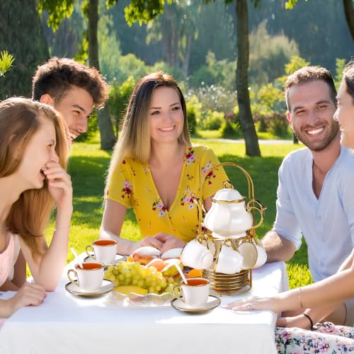 Porcelain Tea Set European Ceramic Tea Cup Saucer Gift Sets for Party (20 Count)