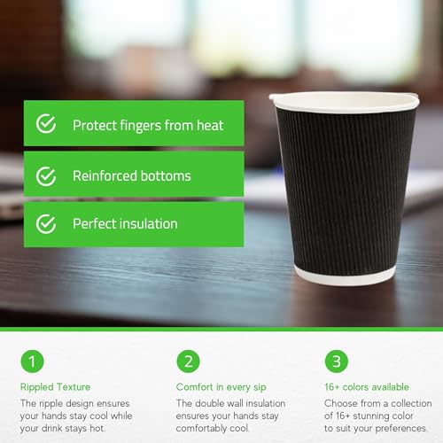 Coffee Cups 500 Pack of 12 oz Ripple Wall Insulated Coffee Cups Non (500 Count)