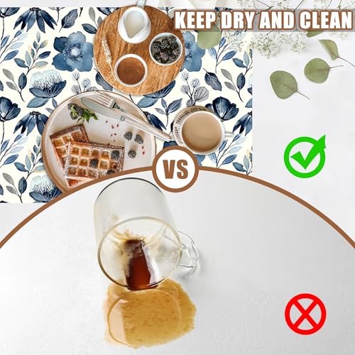 Blue Flowers Dish Drying Mat for Kitchen Counter Coffee Mat Hide Stain Absorbent Dish Drainer Rack Pad with Non