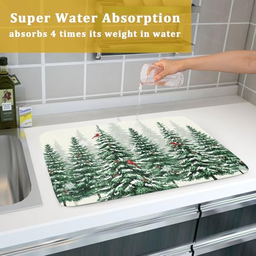 Winter Green Pine Tree Dish Drying Mat for Kitchen Counter