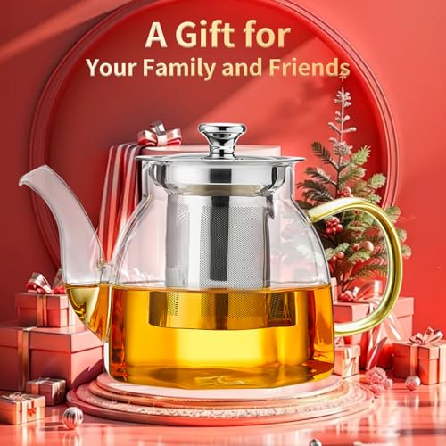 Glass Tea Pot with Stainless Steel Infuser and Lid