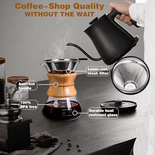 Pour Over Coffee Maker with Reusable Stainless Steel Drip Filter