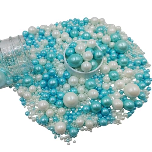Edible White Blue Sugar Pearls Candy Sprinkles 120G (4.23 Ounce)