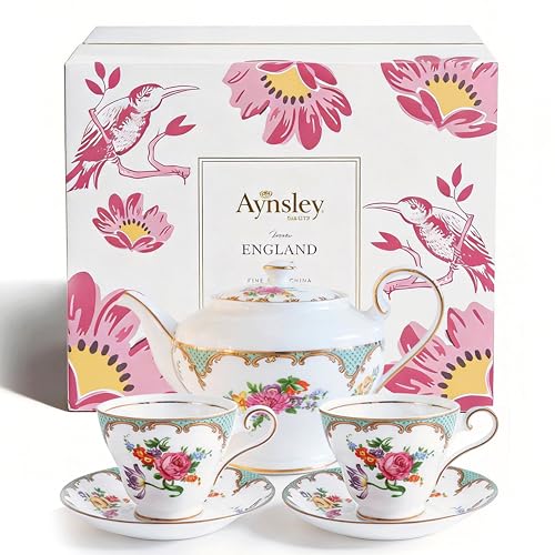 Porcelain Tea Set Vintage British Relief Gold Rim Teapot Cup and Saucer Sets 5