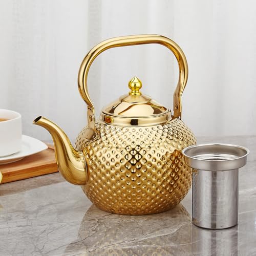 1500ml Teapot with Infuser Stainless Steel Lifting Handle Tea Maker Gold
