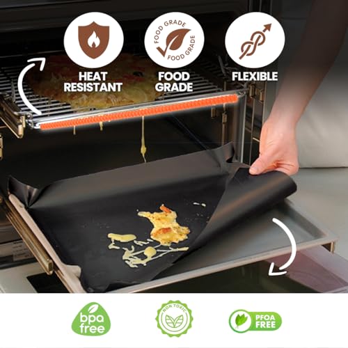 Oven Liners for Bottom of Oven 17"x 25" and Silicone Rack Guards Orange 22" (4 Count)