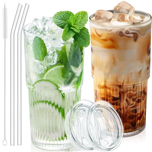 18.5oz Glass Cups with Lids and Straws (20 Count)