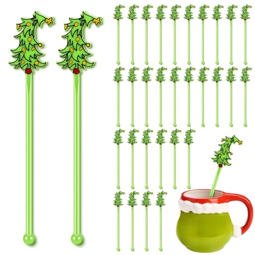 30 Pcs Christmas Drink Stirrers whimsical tree Stir Sticks (30 Count)