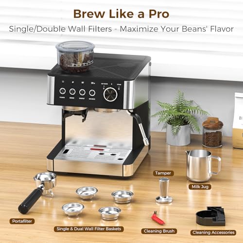 20 Bar Espresso Machine with Grinder & Milk Frother